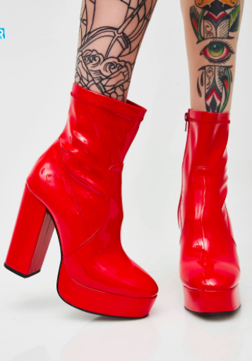 Red Patent Leather Ankle Boots loxandleather_dollskill